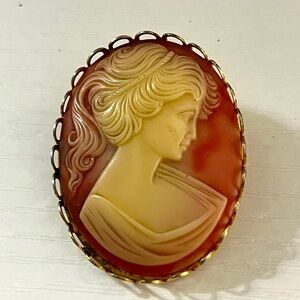1928 Large Vintage Women’s Cameo Brooch, Rare